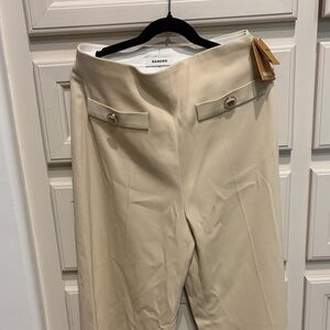 Sandro Cream High-Rise Tailored Trousers with Gold Buttons